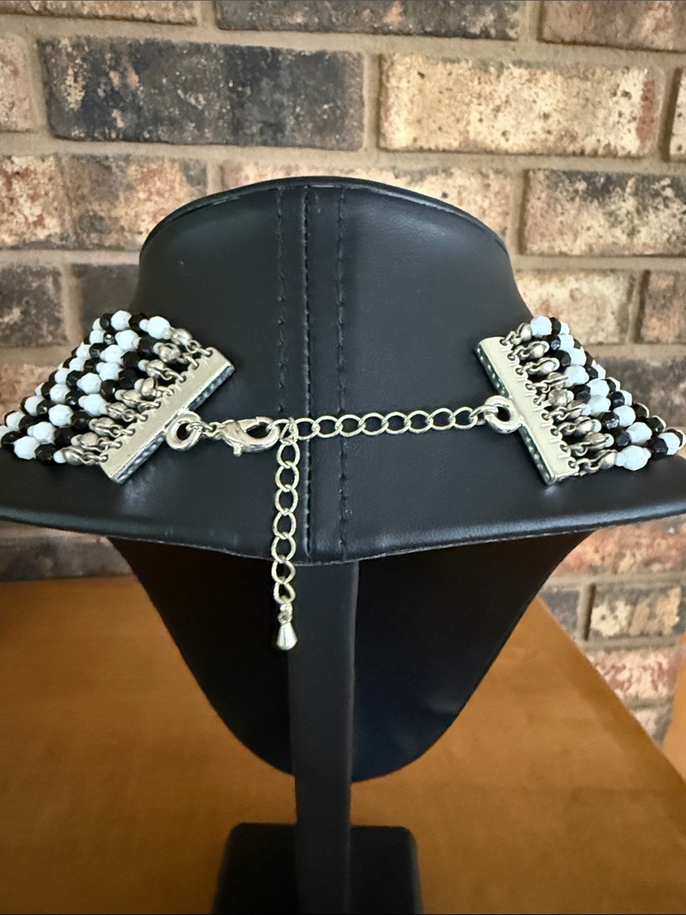 Vintage Black and White beaded 9 strand statement necklace - Picture 4 of 5